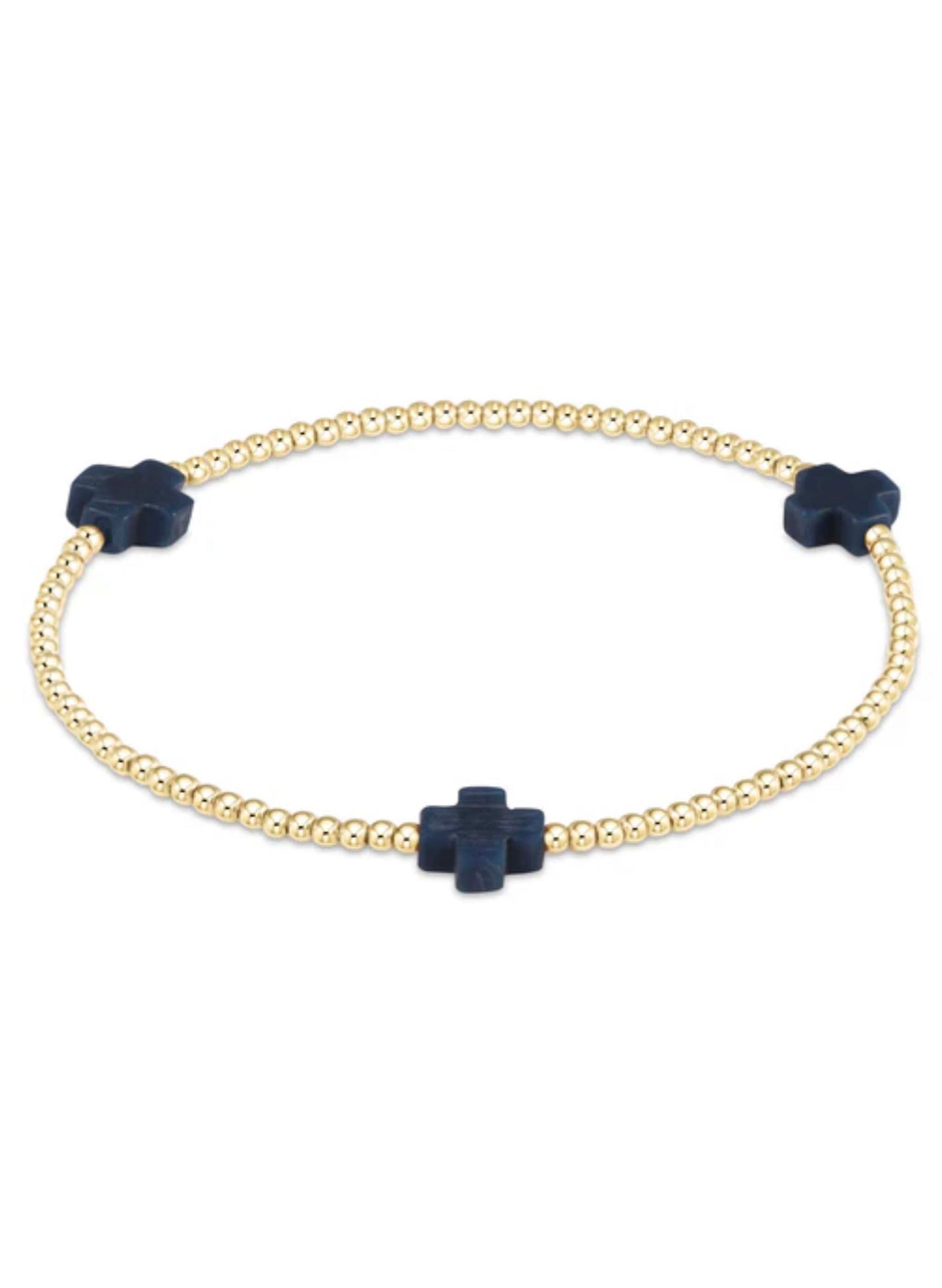 enewton design Enewton - Signature Cross Gold Pattern 2mm Bead Bracelet - Navy available at The Good Life Boutique
