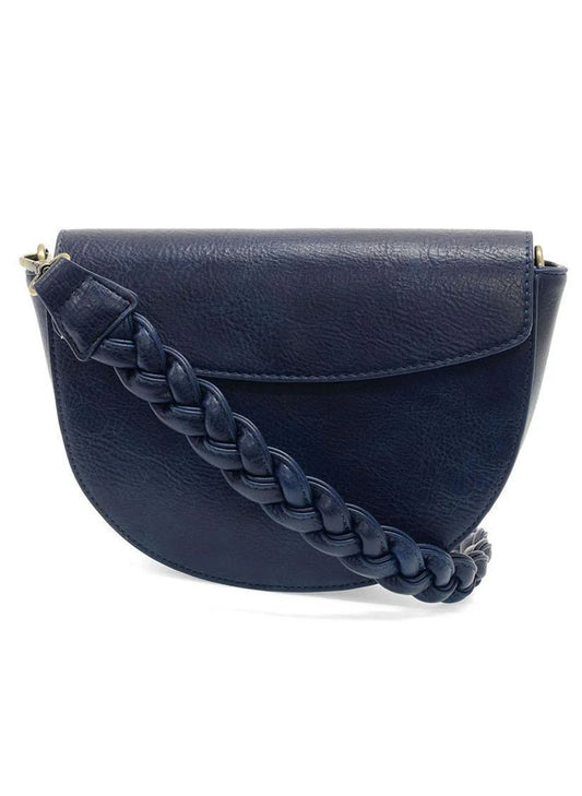 Joy Accessories Navy Linda Crescent Crossbody w/ Braided Strap available at The Good Life Boutique