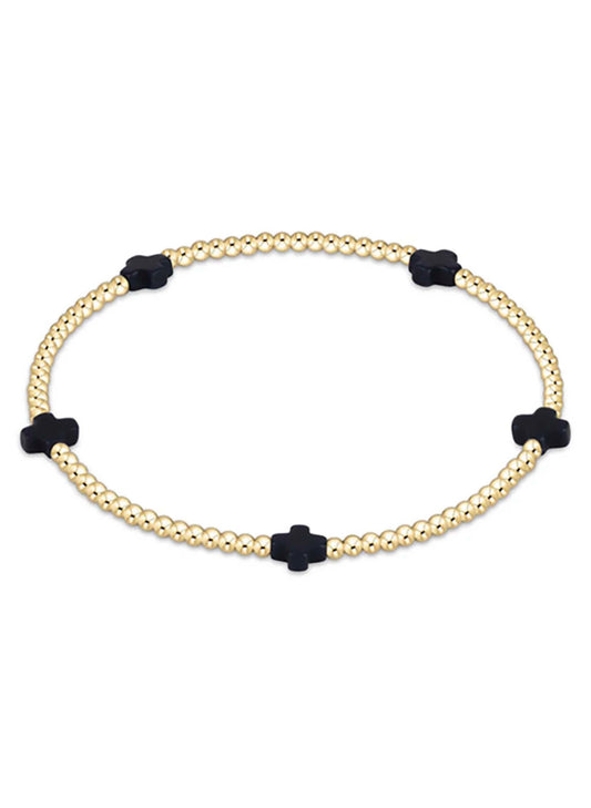 enewton design Enewton - Signature Cross Small Gold Pattern 2mm Bead Bracelet - Navy available at The Good Life Boutique