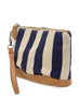 Joy Accessories Navy Awning Stripe Wristlet Canvas Bag available at The Good Life Boutique