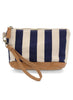 Joy Accessories Navy Awning Stripe Wristlet Canvas Bag available at The Good Life Boutique