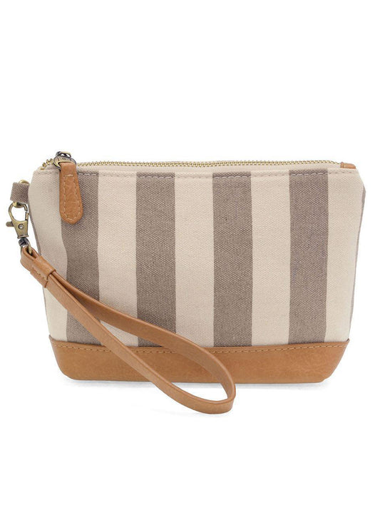 Joy Accessories Neutral Awning Stripe Wristlet Canvas Bag available at The Good Life Boutique