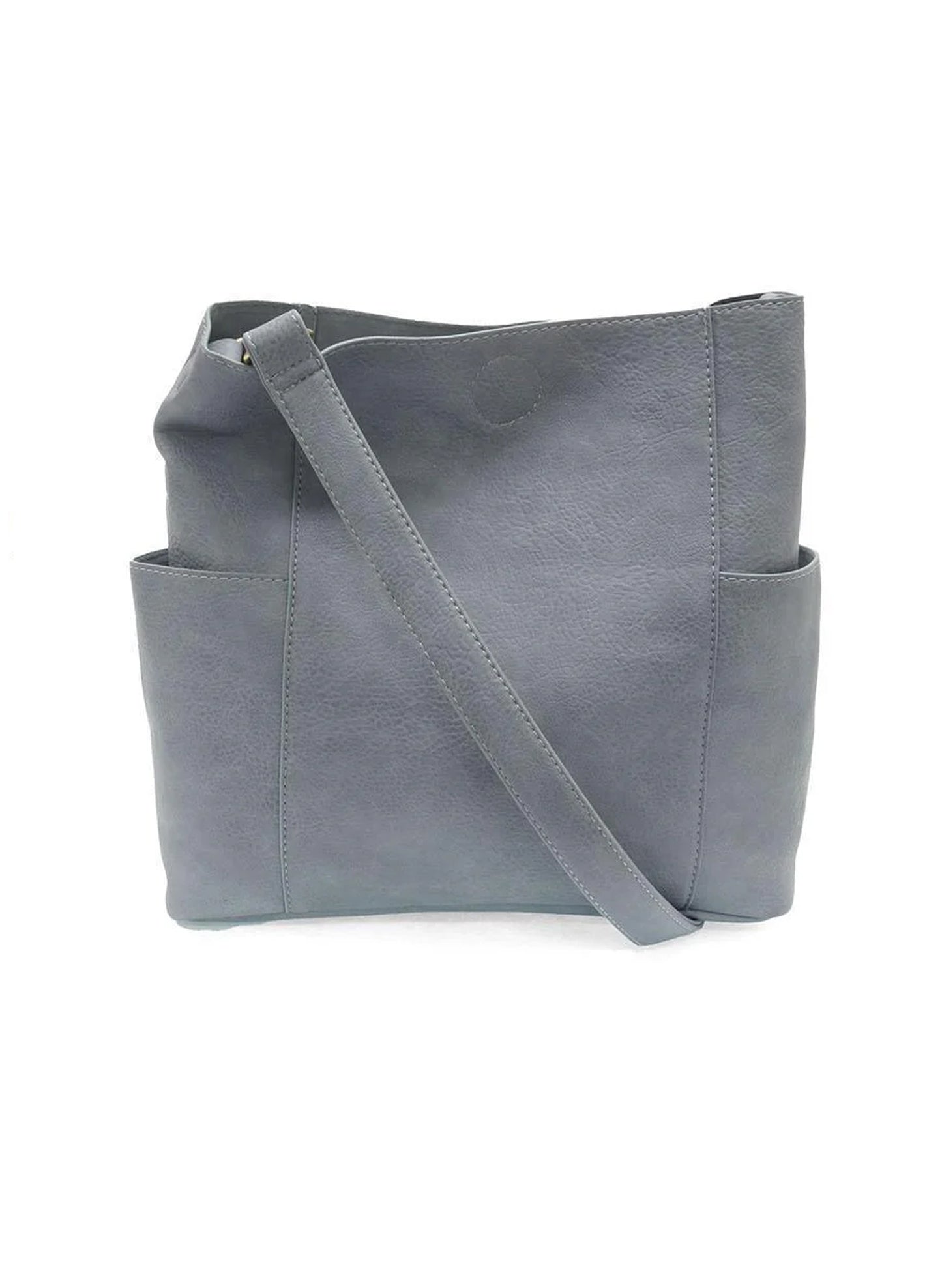 Joy Accessories New Dusty Blue Kayleigh Side Pocket Bucket Bag available at The Good Life Boutique