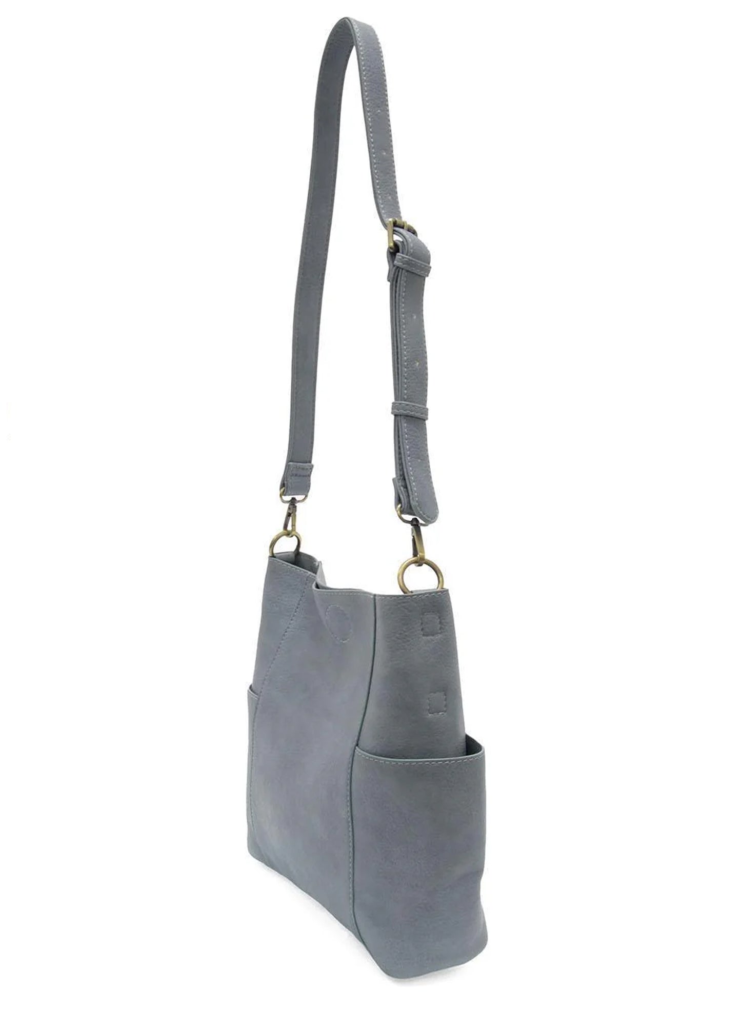 Joy Accessories New Dusty Blue Kayleigh Side Pocket Bucket Bag available at The Good Life Boutique