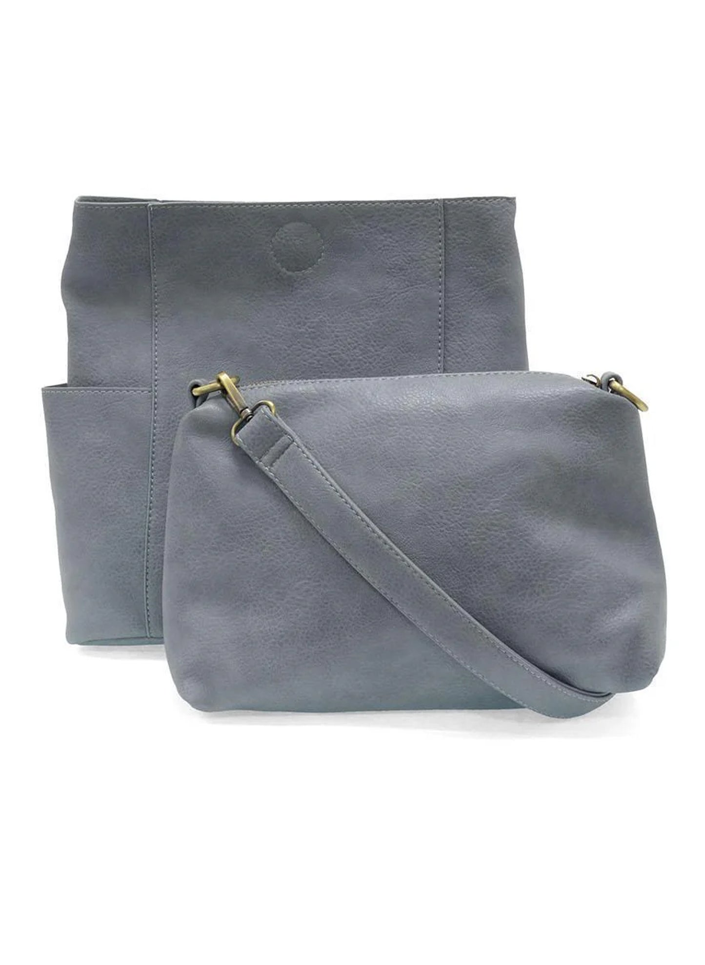 Joy Accessories New Dusty Blue Kayleigh Side Pocket Bucket Bag available at The Good Life Boutique