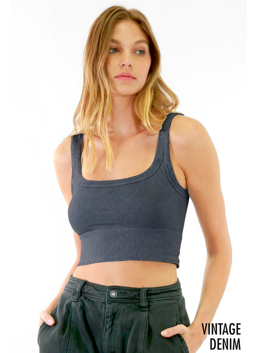 NIKIBIKI Nikibiki Vintage Chevron Crop Top - One Size - Denim available at The Good Life Boutique