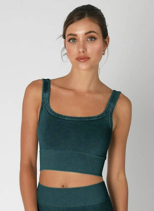 NIKIBIKI Nikibiki Vintage Chevron Crop Top - One Size - Emerald Teal available at The Good Life Boutique