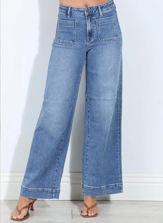 Hidden Nori High Waist 31" Inseam Wide Pant - Medium Blue