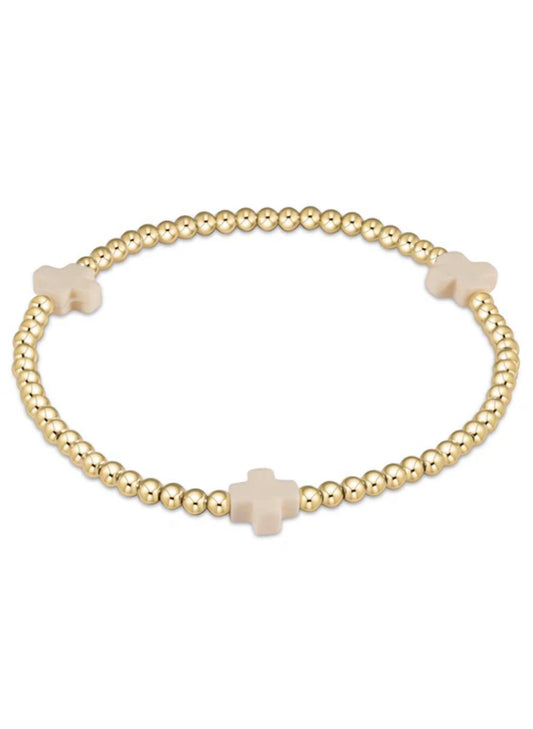 enewton design Enewton - Signature Cross Gold Pattern 3mm Bead Bracelet - Off White available at The Good Life Boutique