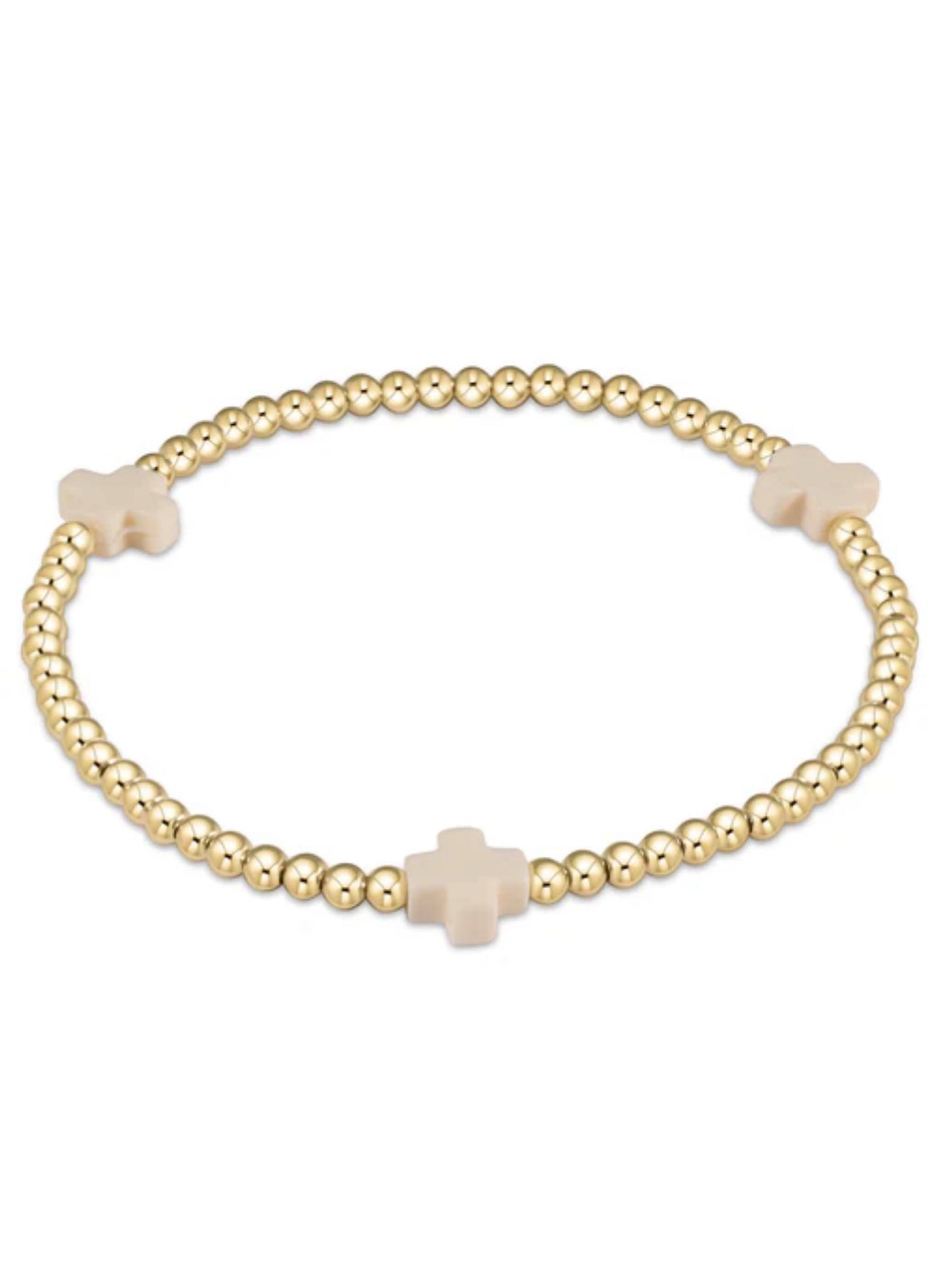 enewton design Enewton - Signature Cross Gold Pattern 3mm Bead Bracelet - Off White available at The Good Life Boutique