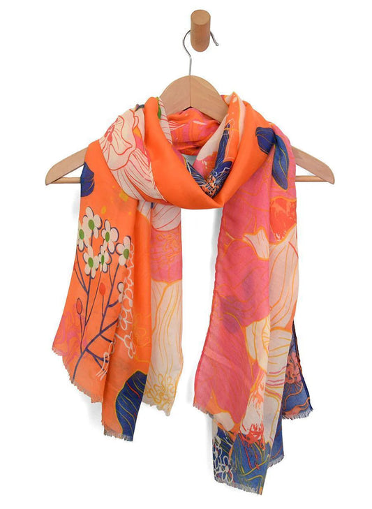 Joy Accessories 180X90 Orange Dispersed Blooms Scarf available at The Good Life Boutique