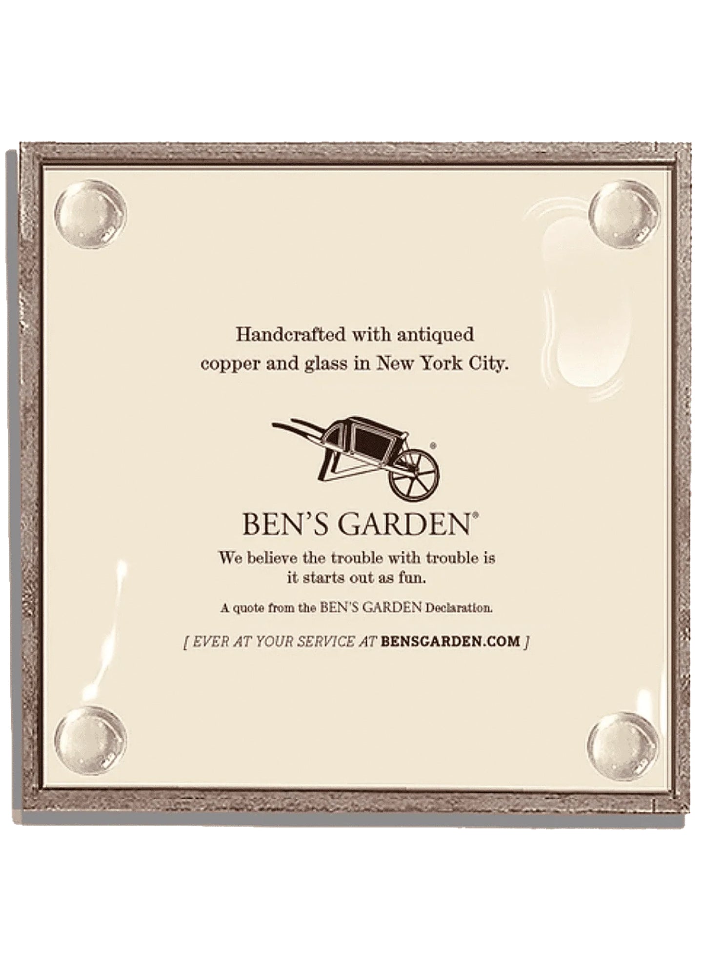 BEN'S GARDEN The Ornament Of A House - Copper & Glass Coasters available at The Good Life Boutique