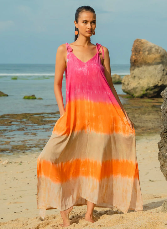 Suzie Blue Canada Ombree Striped Tie Shoulder Dress - Pink & Orange available at The Good Life Boutique