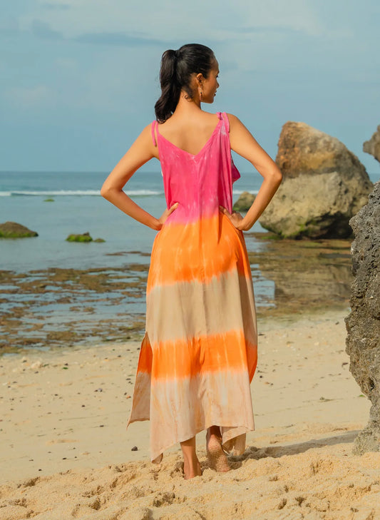 Suzie Blue Canada Ombree Striped Tie Shoulder Dress - Pink & Orange available at The Good Life Boutique