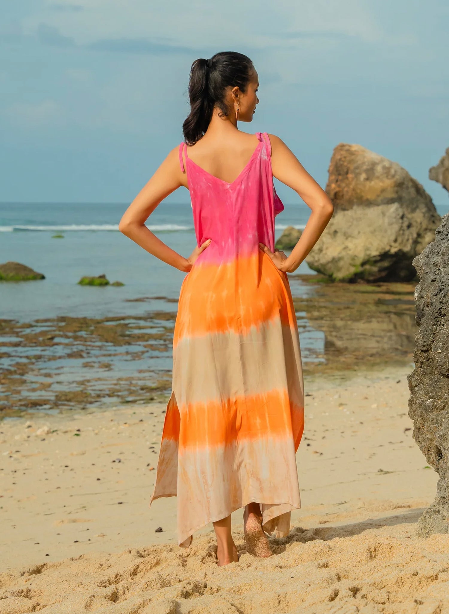 orange tie shoulder dress Arlowe Tied Shoulder Tiered Midi Dress Floral Orange