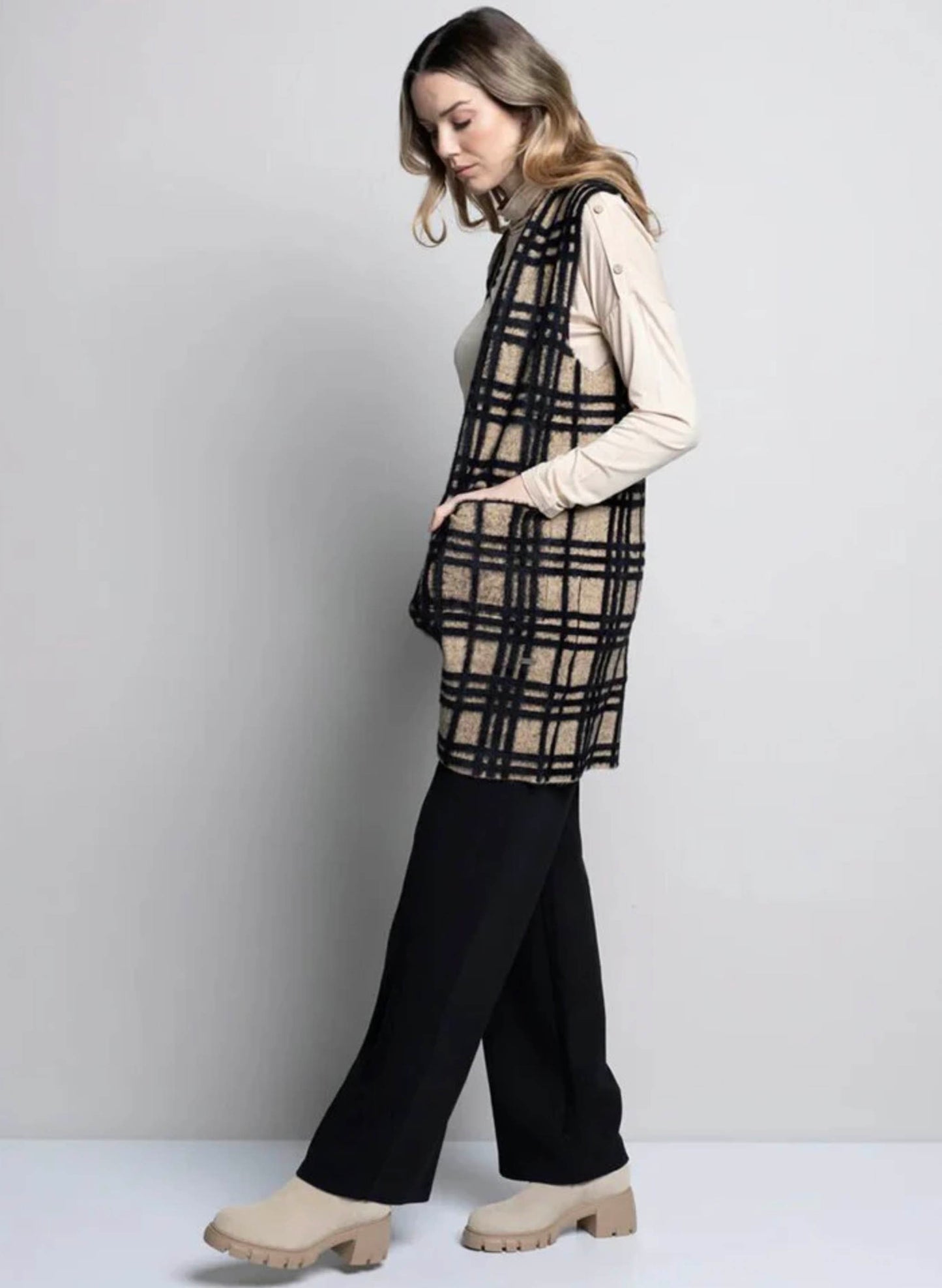 Picadilly Fashions Open-Front Vest - Heather Taupe available at The Good Life Boutique