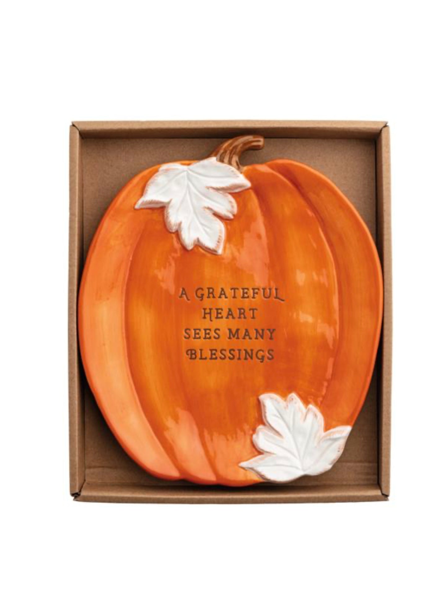 Mud Pie Orange Pumpkin Sentiment Plate available at The Good Life Boutique