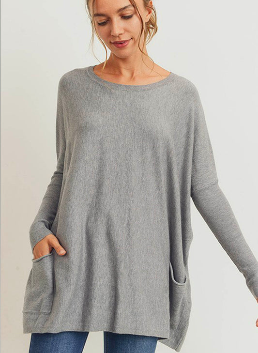 Tea N Rose Oversized 2 Pocket Sweater - Heather available at The Good Life Boutique