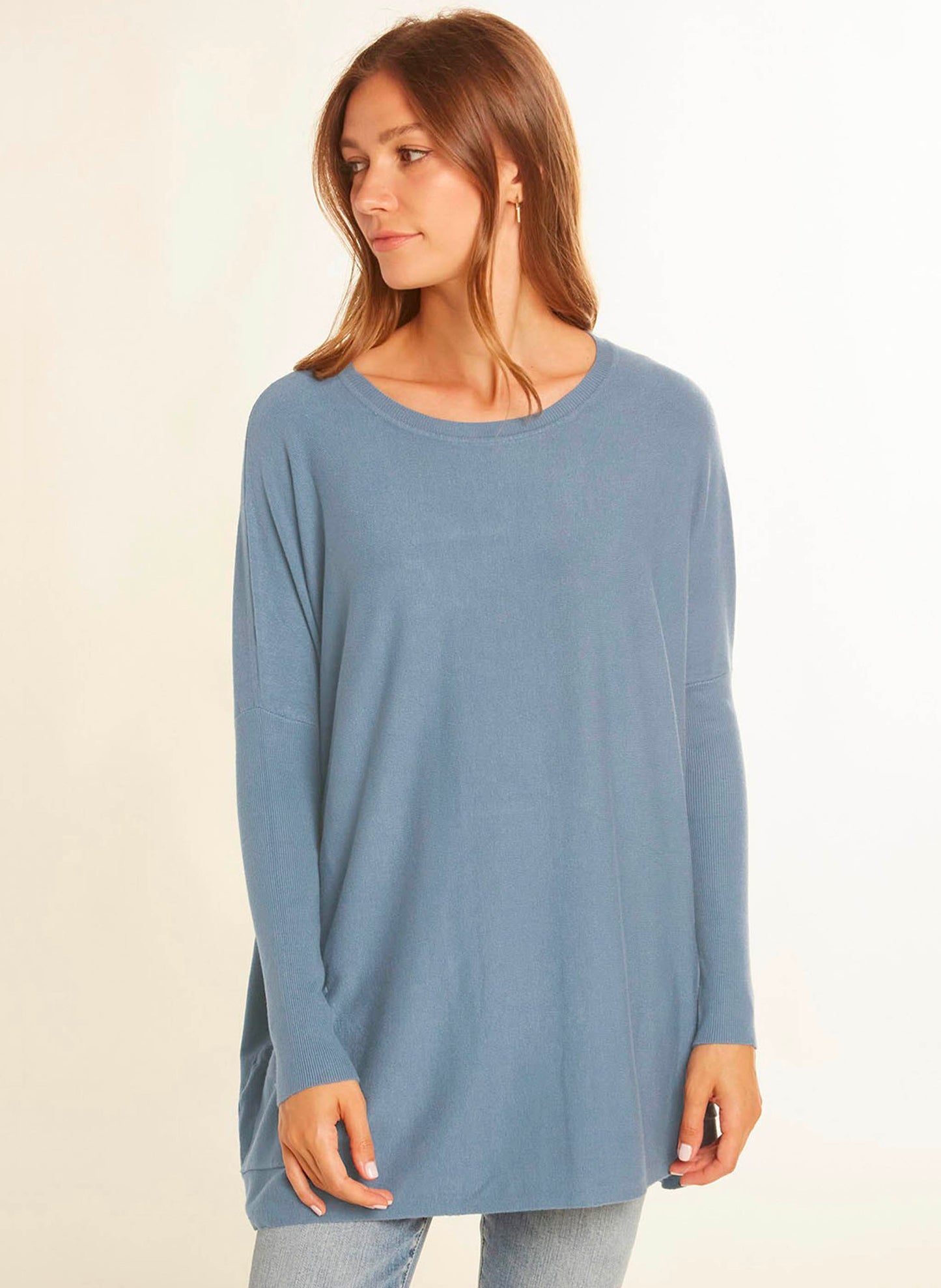 Tea N Rose Oversized 2 Pocket Sweater - Quilt Blue available at The Good Life Boutique