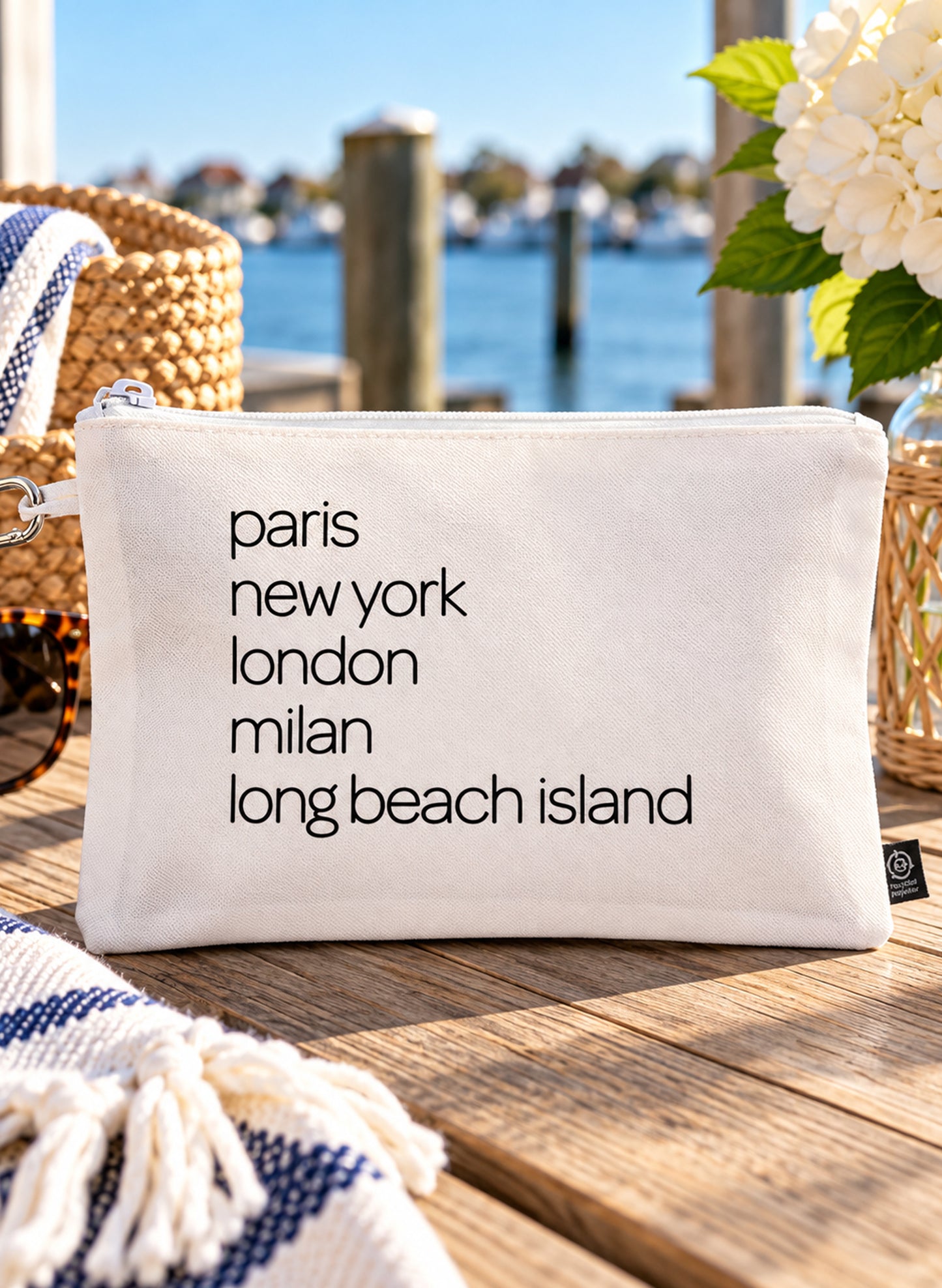 Paris, New York, London, Milan, Long Beach Island - Canvas Pouch - White
