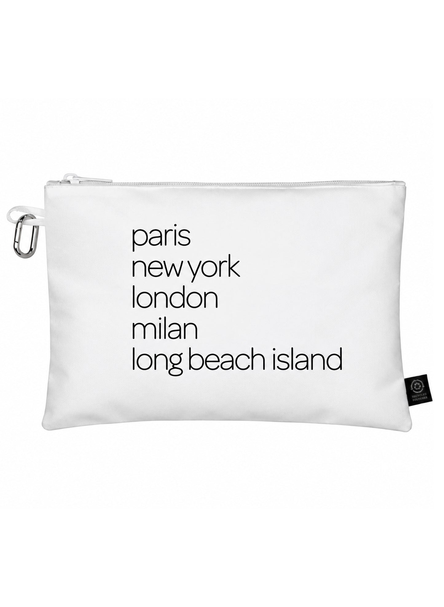 Paris, New York, London, Milan, Long Beach Island - Canvas Pouch - White