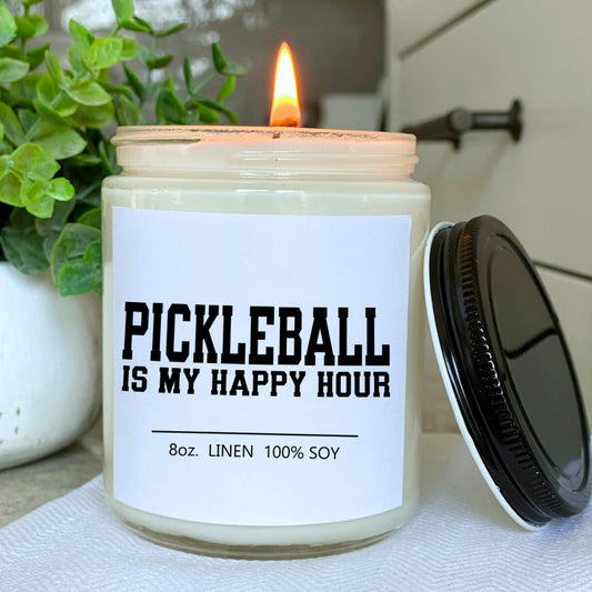 Geez Louise Goods Pickleball Is My Happy Hour Candle - Ocean Breeze available at The Good Life Boutique