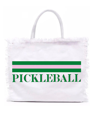 Toss Designs Fringe Tote - PickleBall Green + Pink Stripe available at The Good Life Boutique