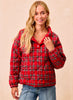 Christmas Theme Quilting Plaid Buttoned Top - Multi Red