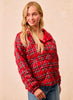 Christmas Theme Quilting Plaid Buttoned Top - Multi Red
