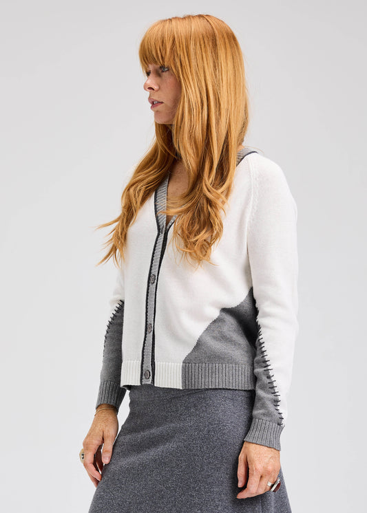Zaket & Plover Zaket & Plover - Panelled Cardi - Cloud available at The Good Life Boutique