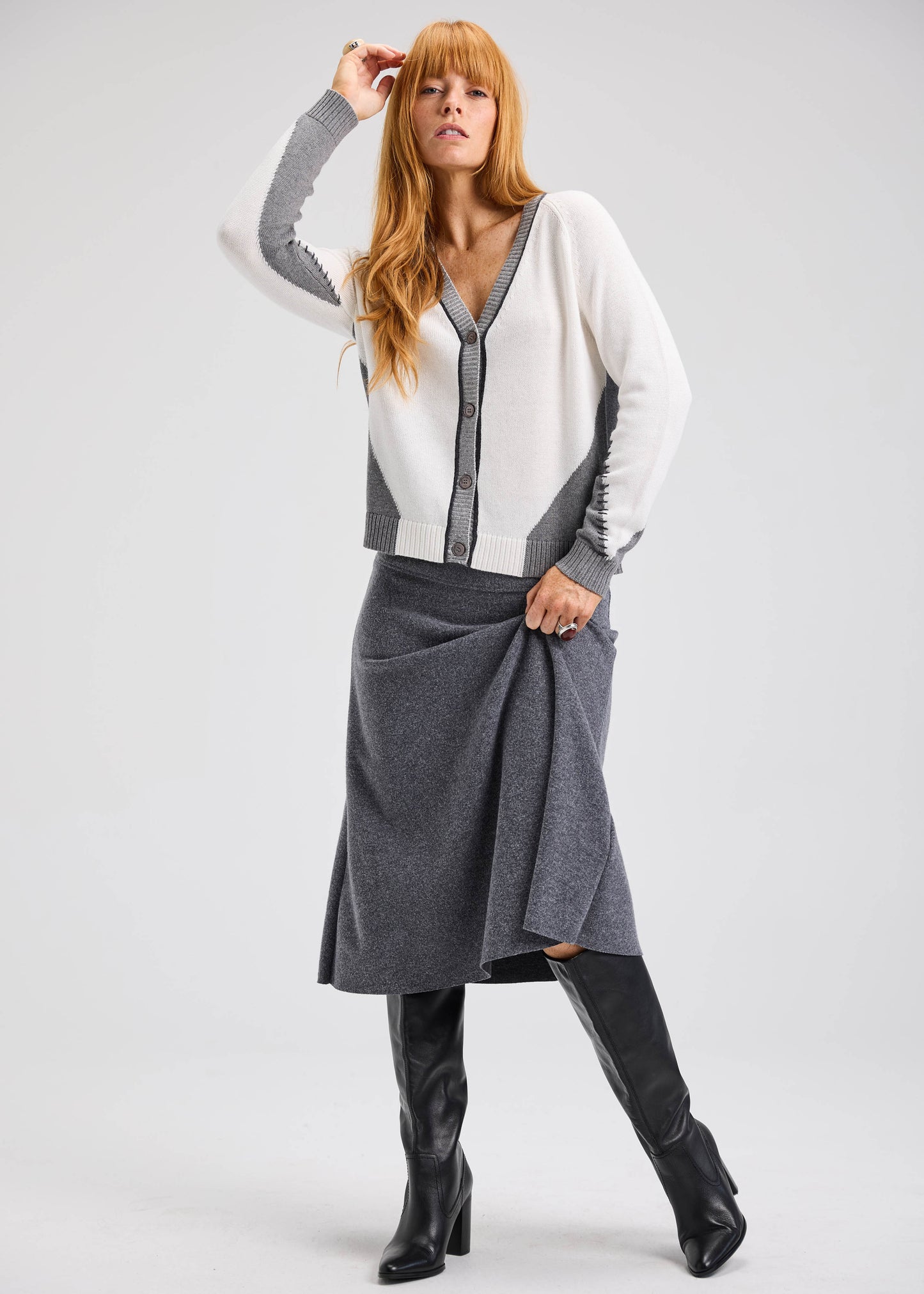 Zaket & Plover Zaket & Plover - Panelled Cardi - Cloud available at The Good Life Boutique