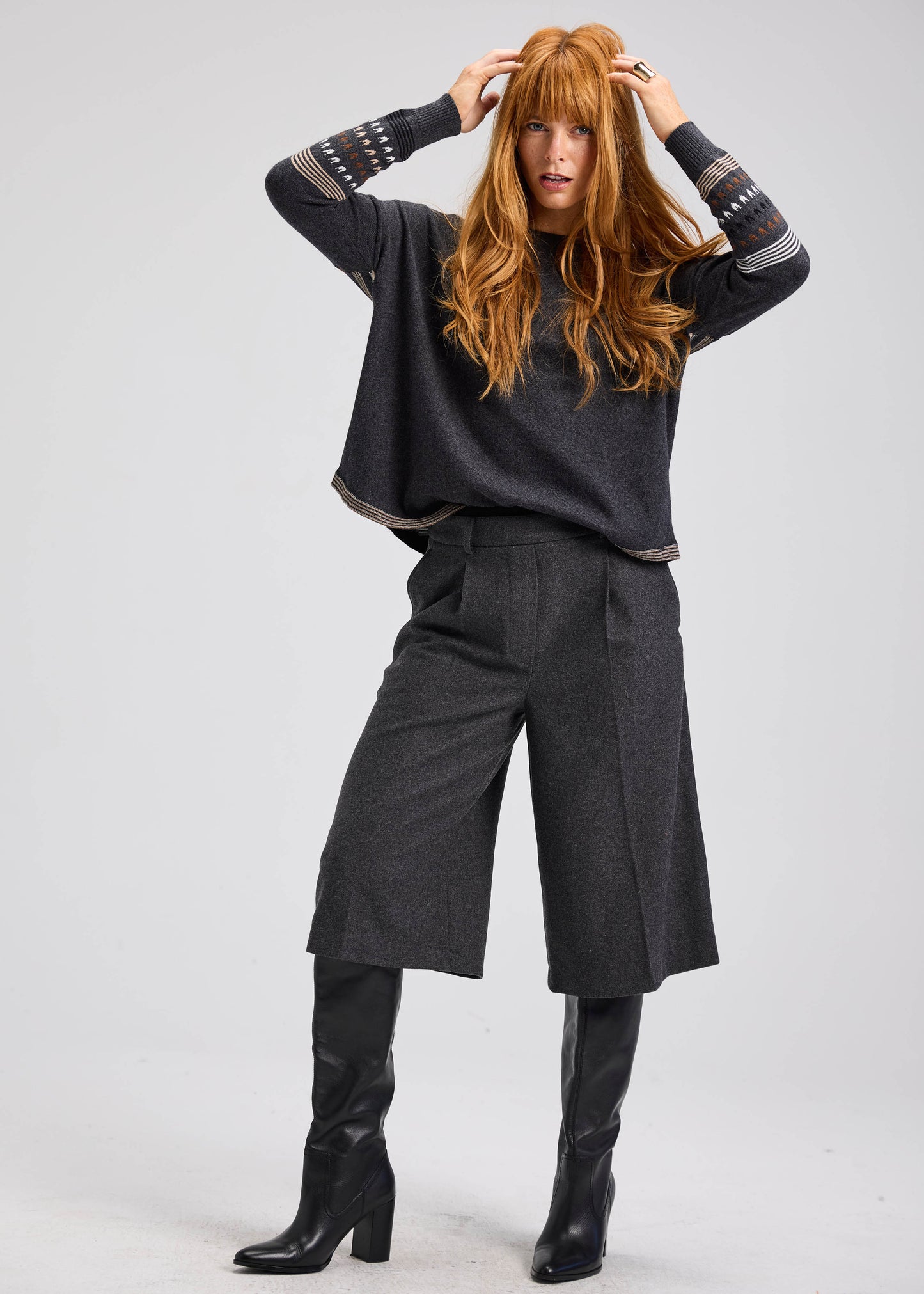 Zaket & Plover Zaket & Plover - Patterned Back Sweater - Charcoal available at The Good Life Boutique