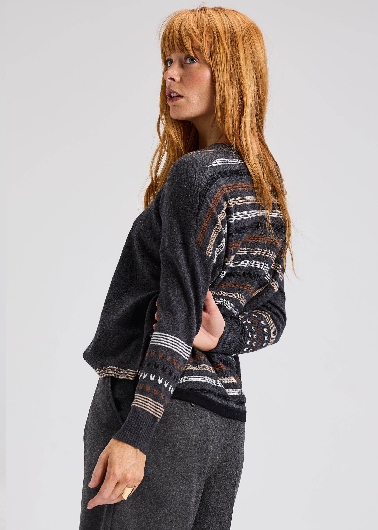 Zaket & Plover Zaket & Plover - Patterned Back Sweater - Charcoal available at The Good Life Boutique