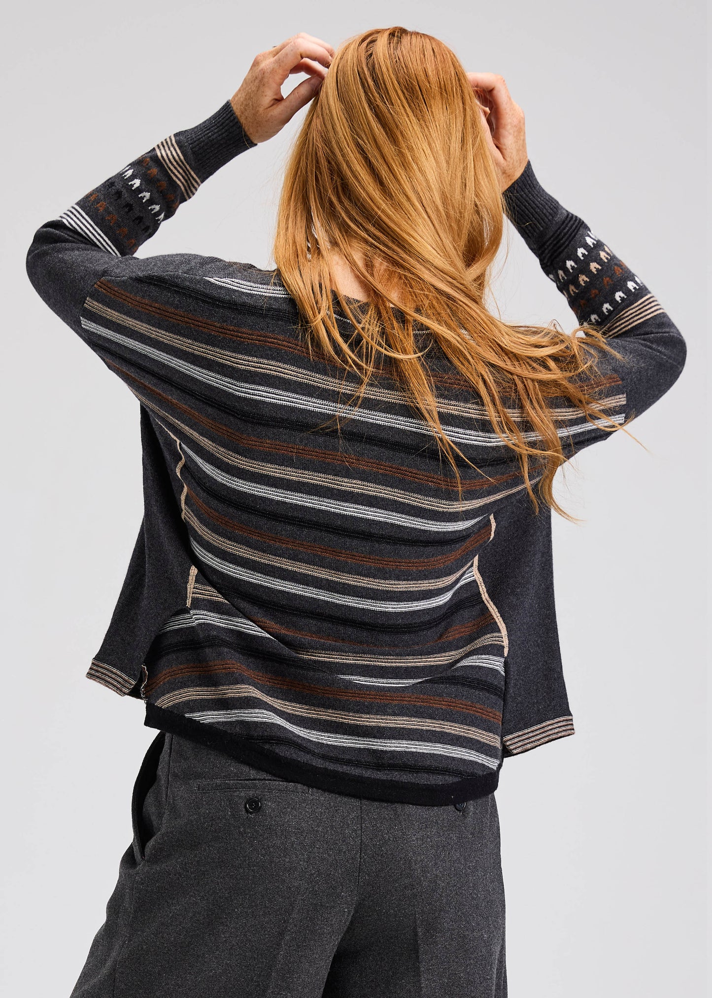 Zaket & Plover Zaket & Plover - Patterned Back Sweater - Charcoal available at The Good Life Boutique