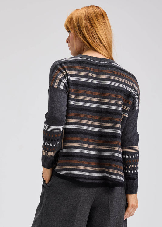 Zaket & Plover Zaket & Plover - Patterned Back Sweater - Charcoal available at The Good Life Boutique