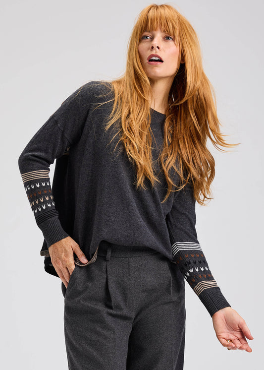 Zaket & Plover Zaket & Plover - Patterned Back Sweater - Charcoal available at The Good Life Boutique
