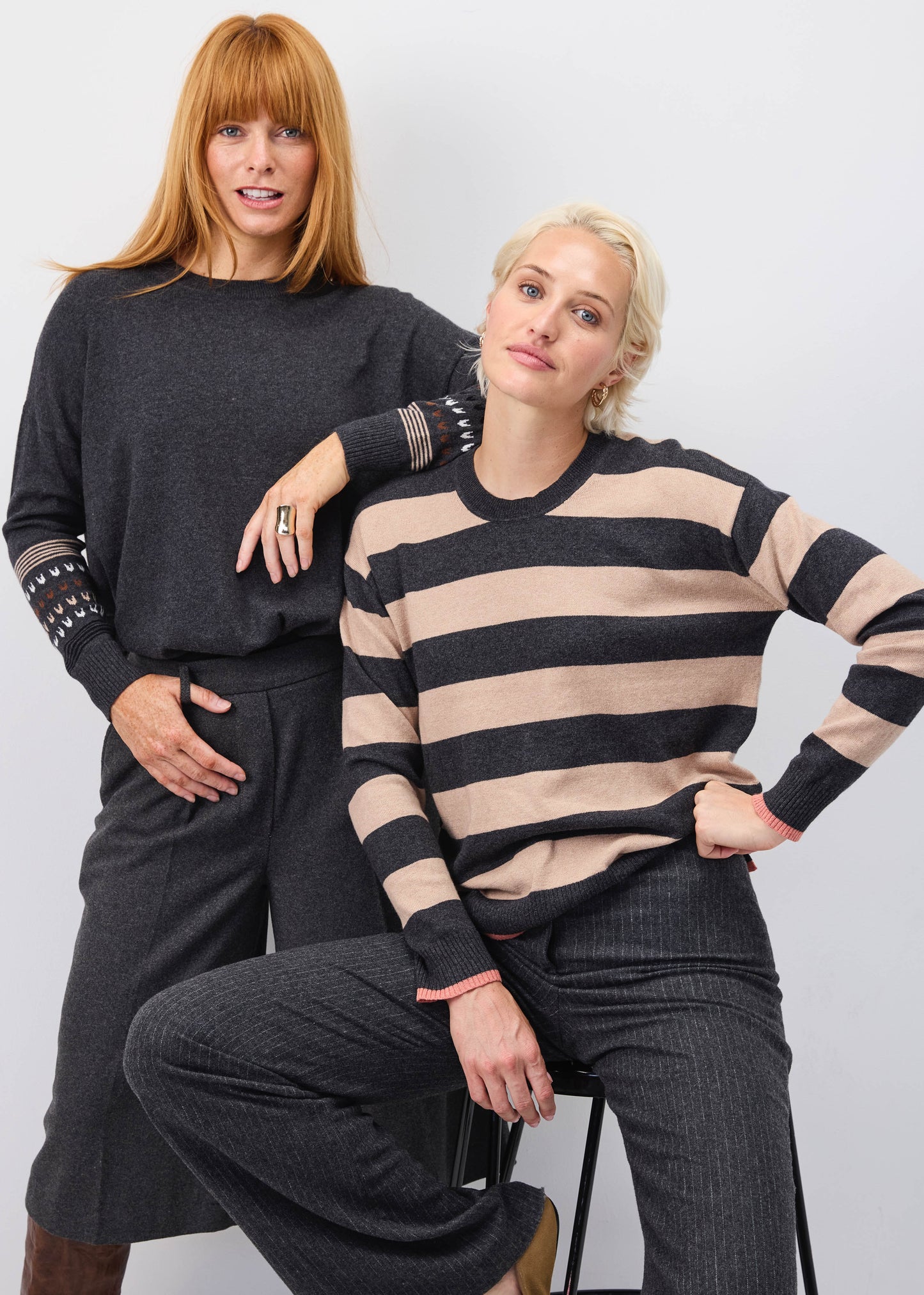 Zaket & Plover Zaket & Plover - Patterned Back Sweater - Charcoal available at The Good Life Boutique