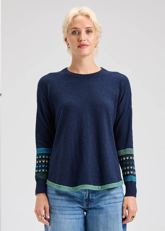 Zaket & Plover Zaket & Plover - Patterned Back Sweater - Dk Denim available at The Good Life Boutique