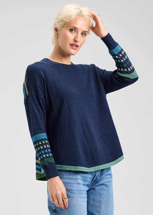 Zaket & Plover Zaket & Plover - Patterned Back Sweater - Dk Denim available at The Good Life Boutique