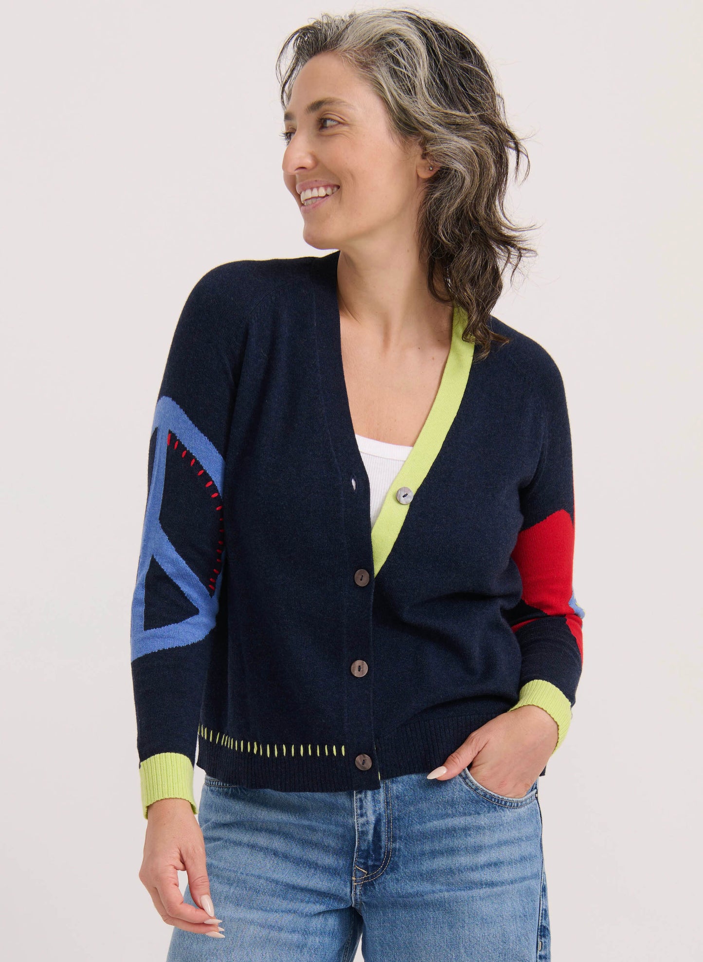 Zaket & Plover Zaket & Plover - Peace Please Cardi - Denim available at The Good Life Boutique