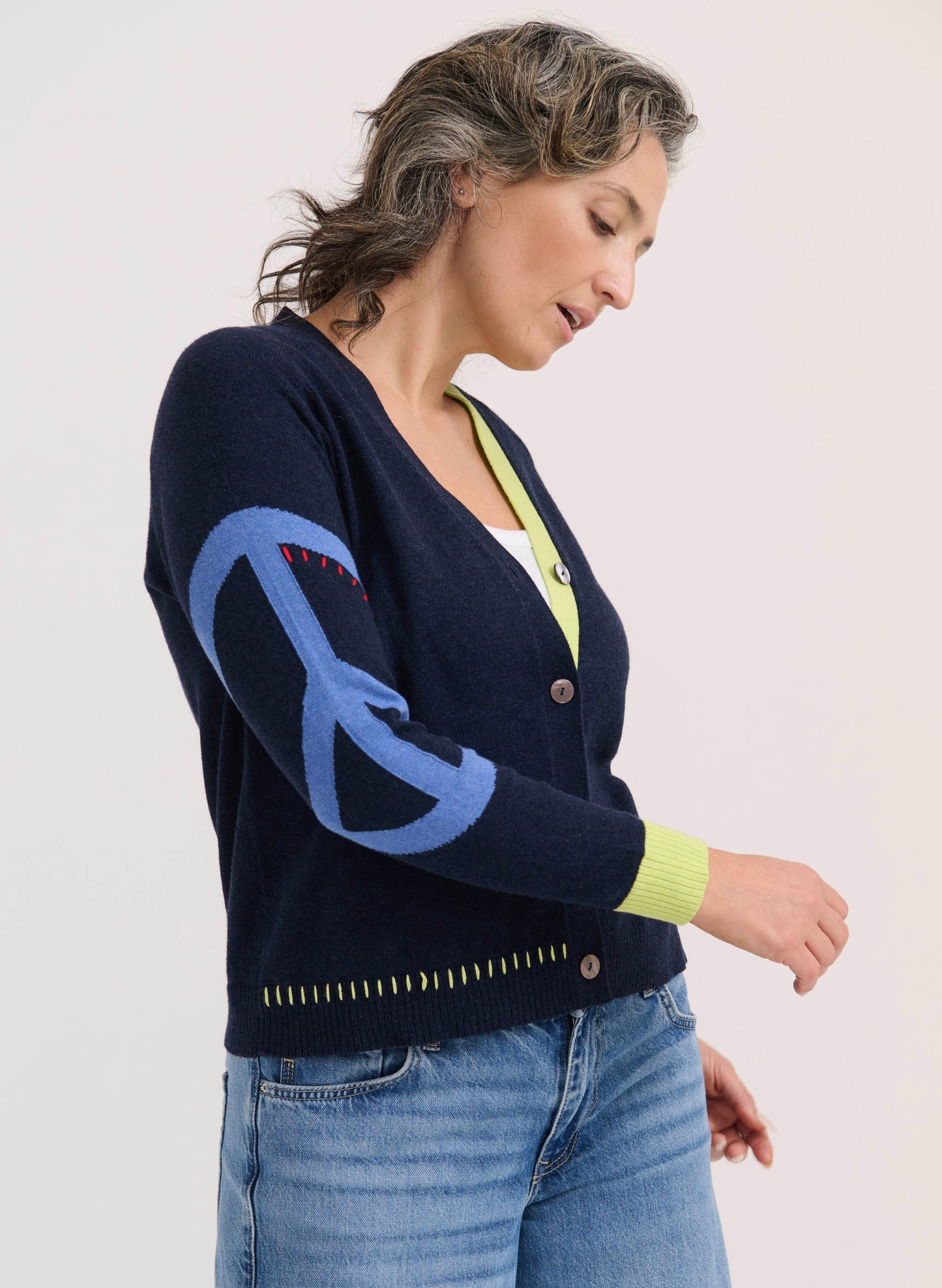 Zaket & Plover Zaket & Plover - Peace Please Cardi - Denim available at The Good Life Boutique
