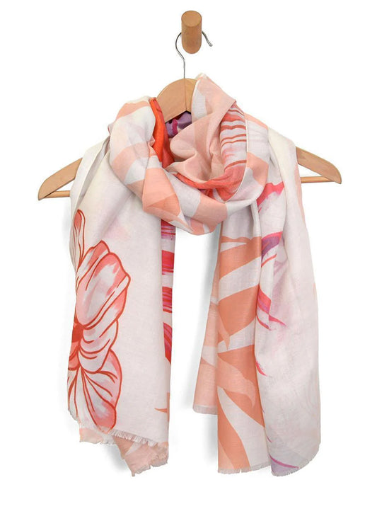 Joy Accessories Pink Tropical Hibiscus Scarf - 180X80 available at The Good Life Boutique