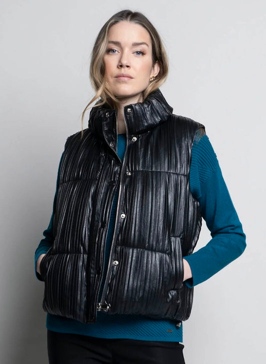 Picadilly Fashions Pleated Puffer Vest - Black available at The Good Life Boutique