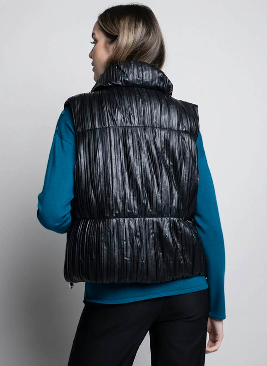 Picadilly Fashions Pleated Puffer Vest - Black available at The Good Life Boutique