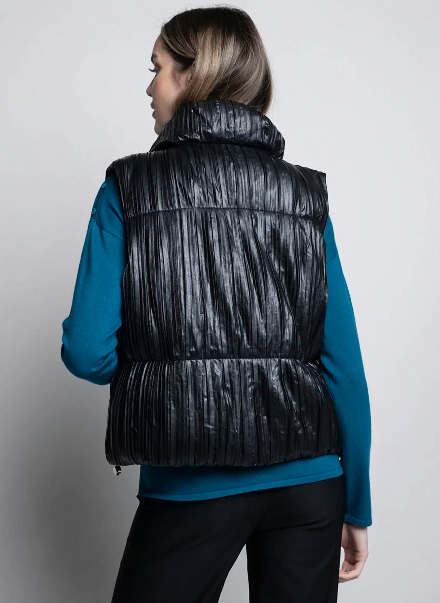 Picadilly Fashions Pleated Puffer Vest - Black available at The Good Life Boutique