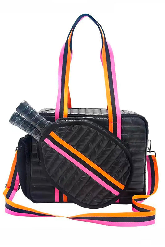 Dinky Dill Puffer Style Pickleball Carry All Case - Black/Pink available at The Good Life Boutique