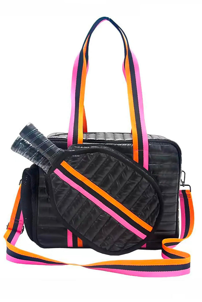 Dinky Dill Puffer Style Pickleball Carry All Case - Black/Pink available at The Good Life Boutique