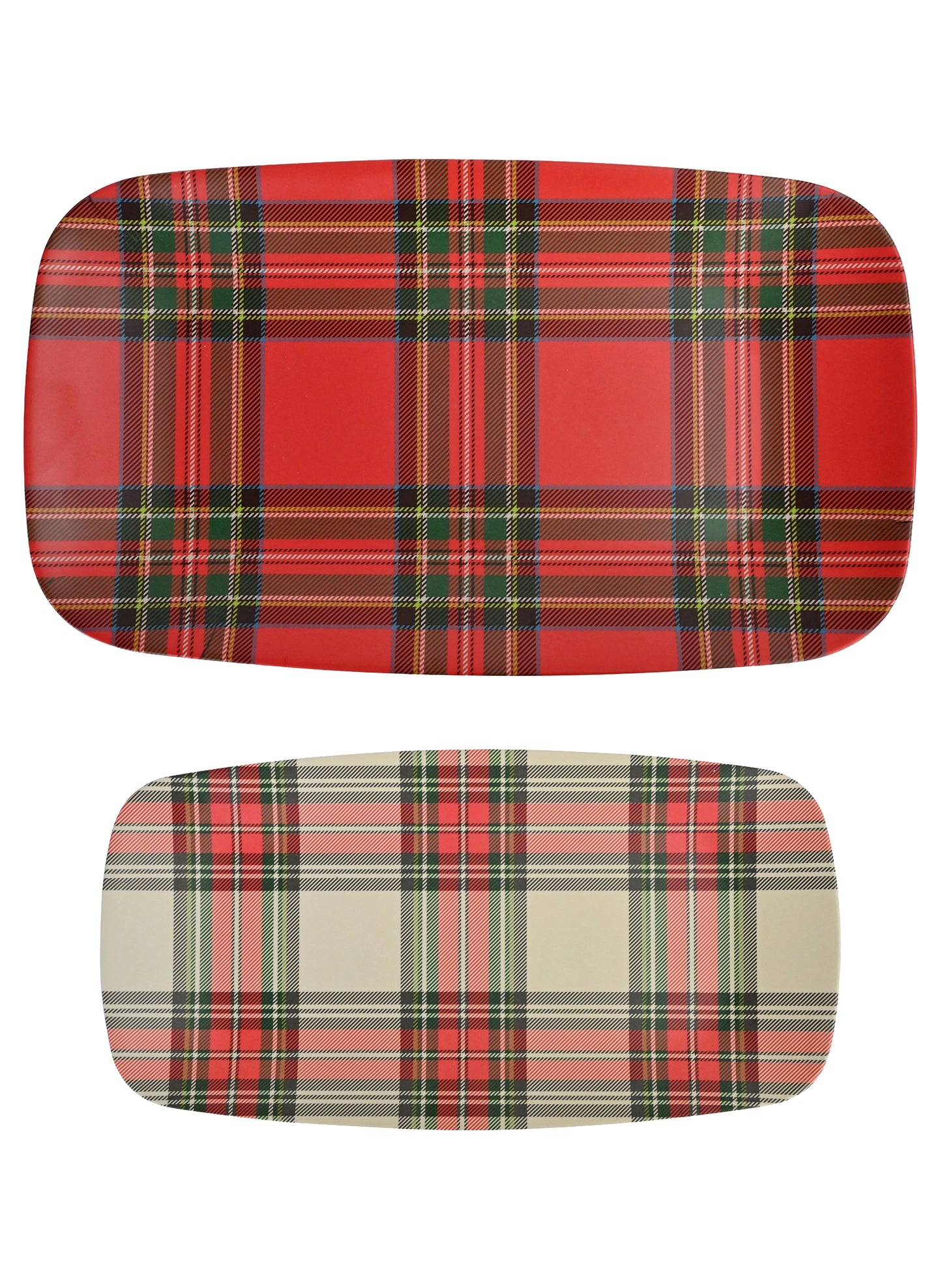 Red and White Plaid Stacking Melamine Tray - Set of 2