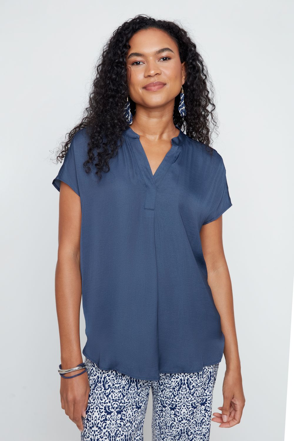 Renuar Collection Renuar - Woven Blouse - Indigo available at The Good Life Boutique