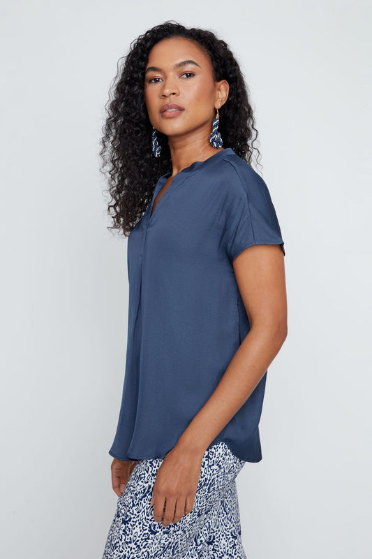 Renuar Collection Renuar - Woven Blouse - Indigo available at The Good Life Boutique